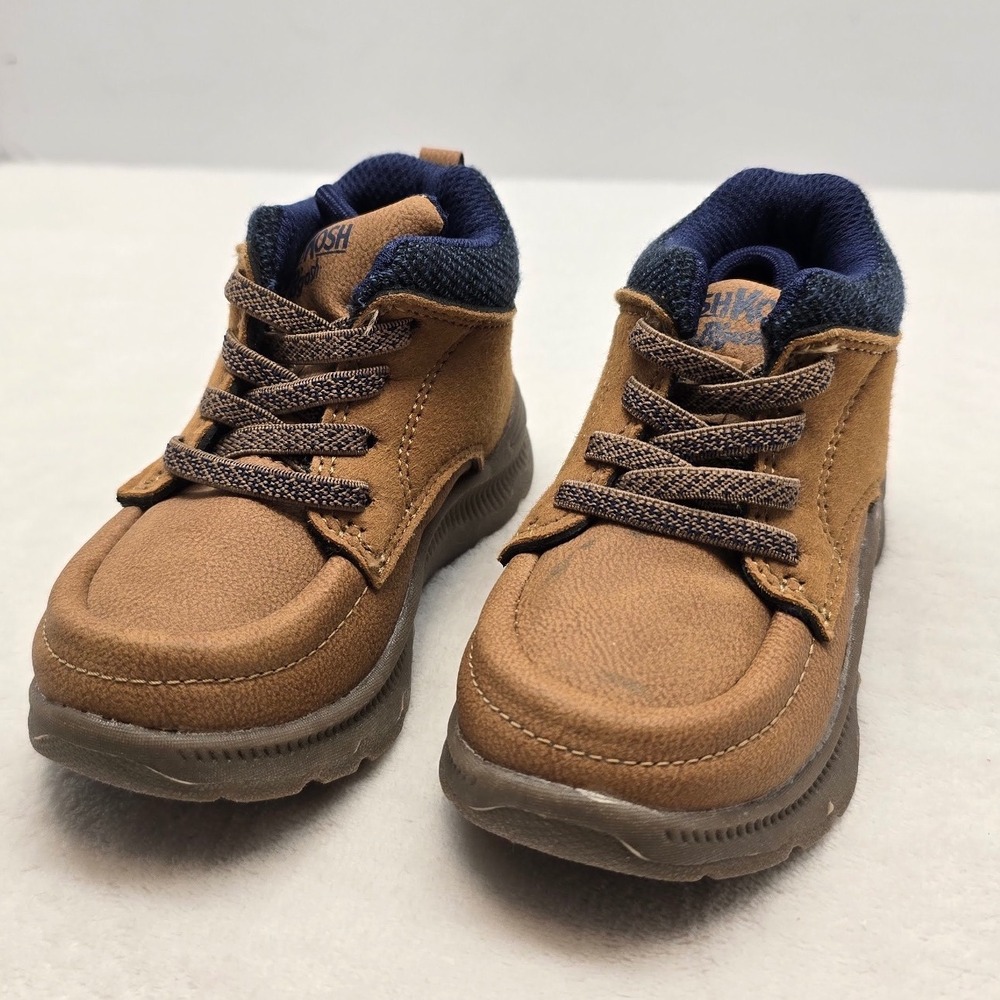 OshKosh Bgosh Doom Toddler Boys Lace Up‎ Moc Toe Sneakers Brown Navy Size 6M